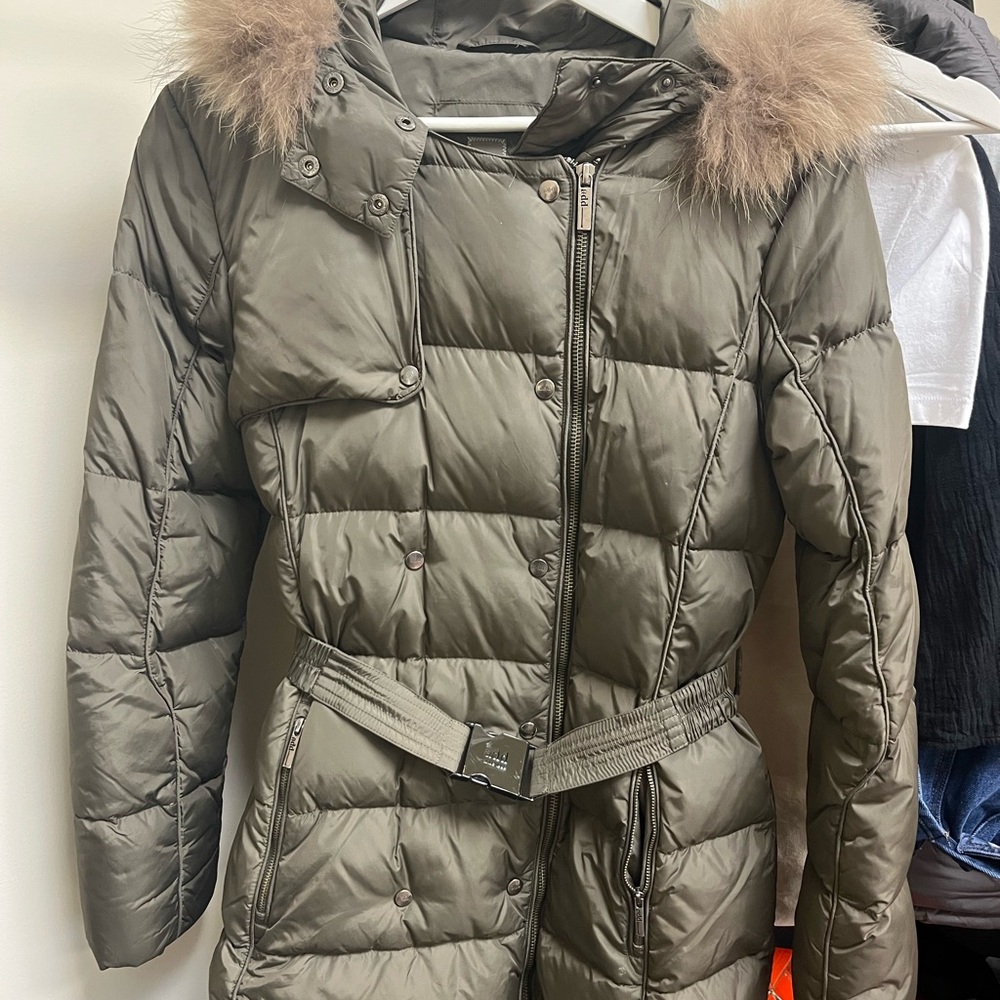ADD Olive Puffer winter down Jacket with cinch waist Buckle